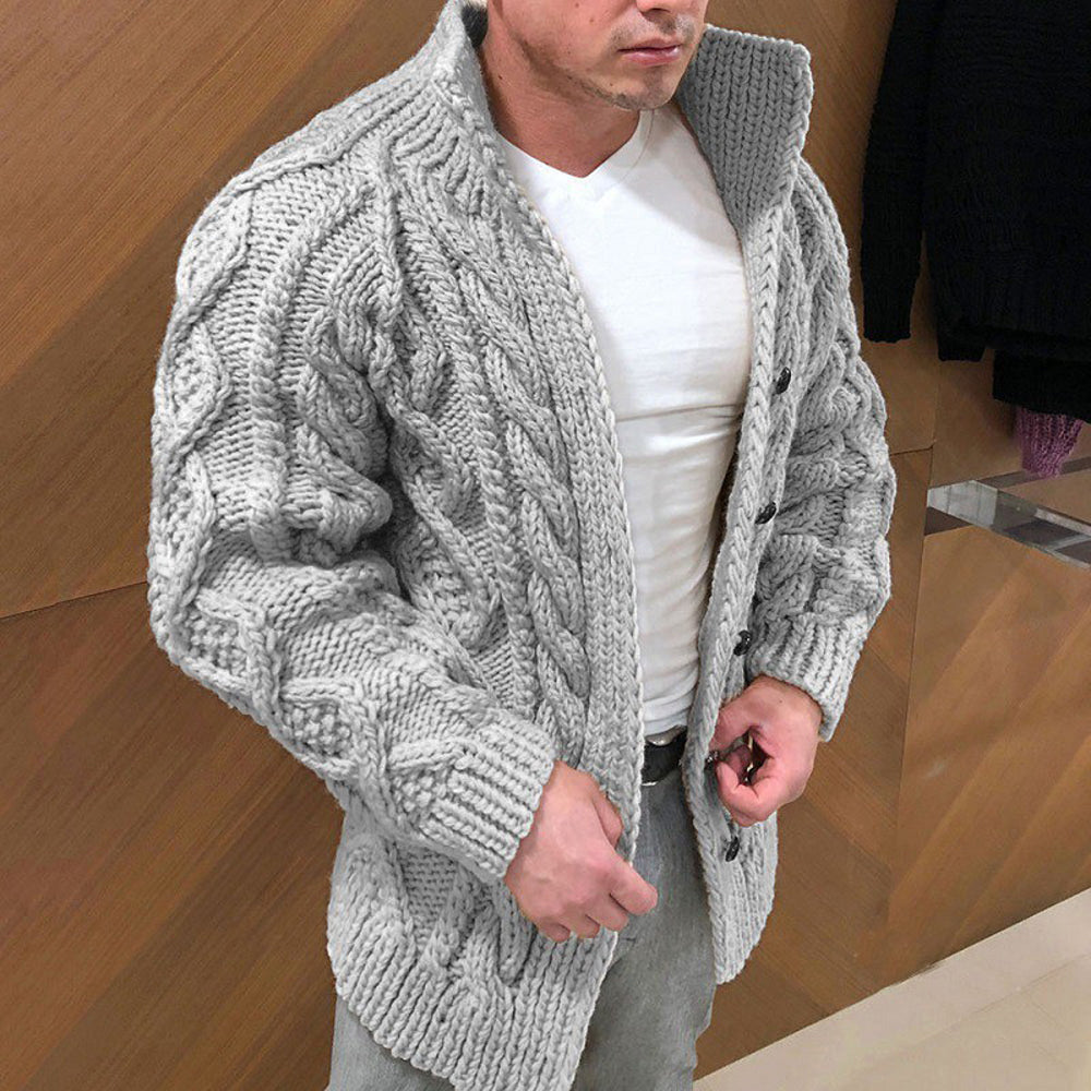 Winter Men's Warm Solid Color Jacquard Cardigan