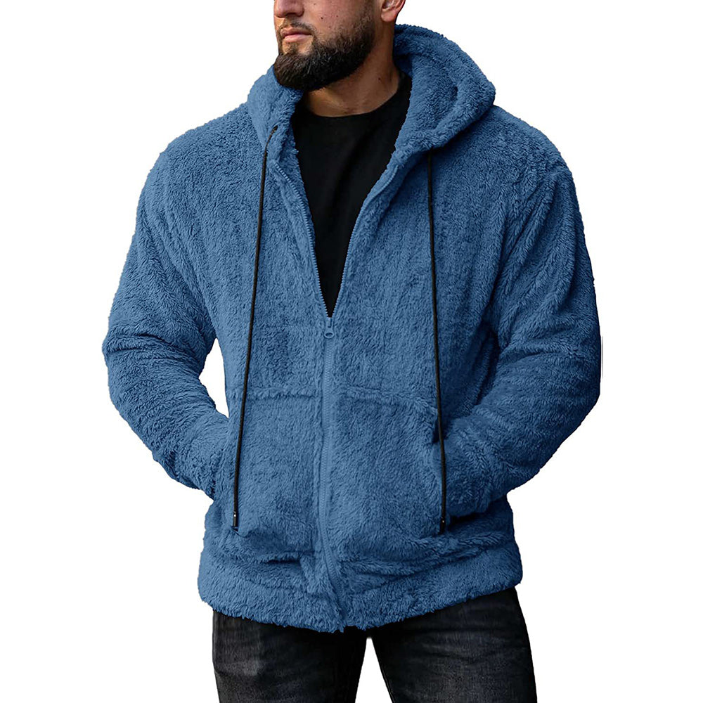Men's plush cardigan hooded jacket