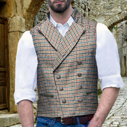 Men's Lapel Slim Fit Check Vest