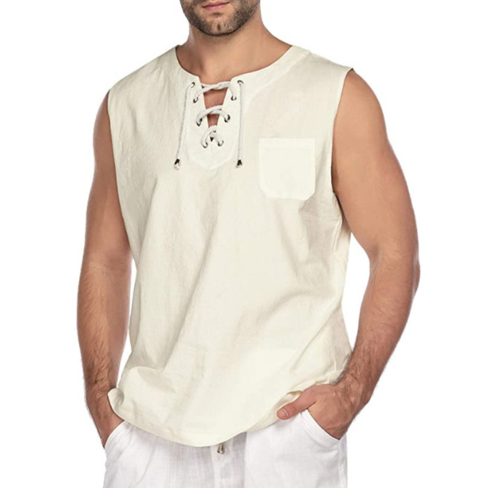 Men's Linen Cross Tie Sleeveless Tank Top