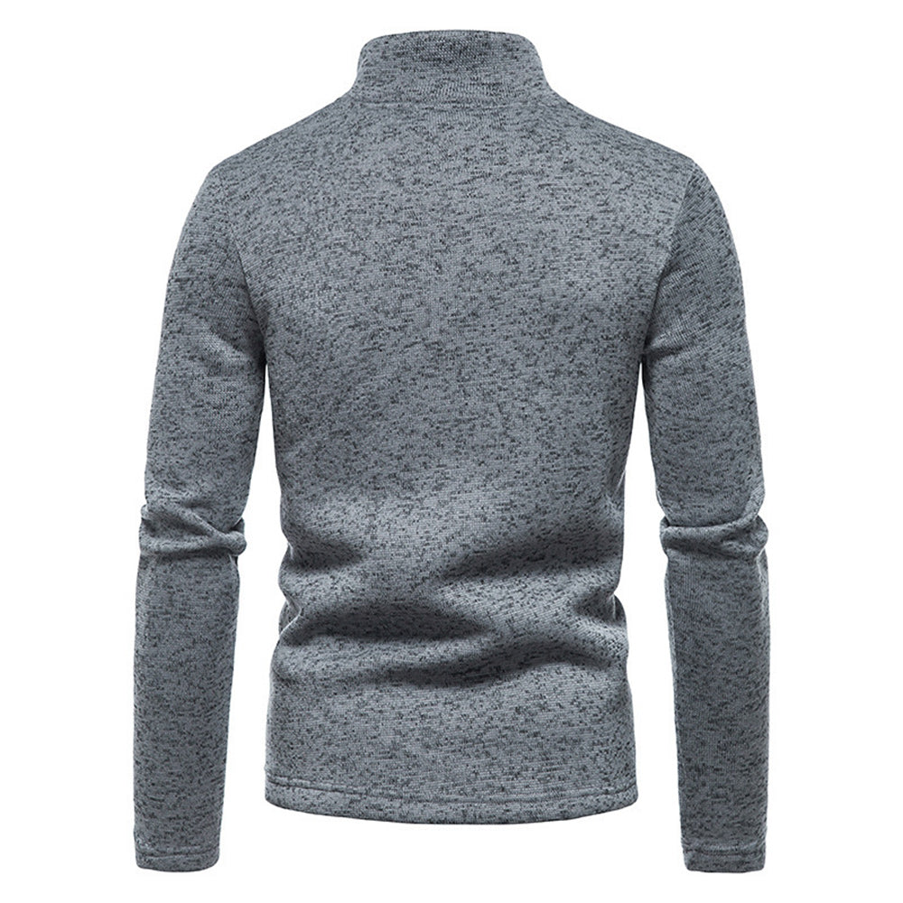 Men's Solid Color Zip Turtleneck Standing Collar Sweater