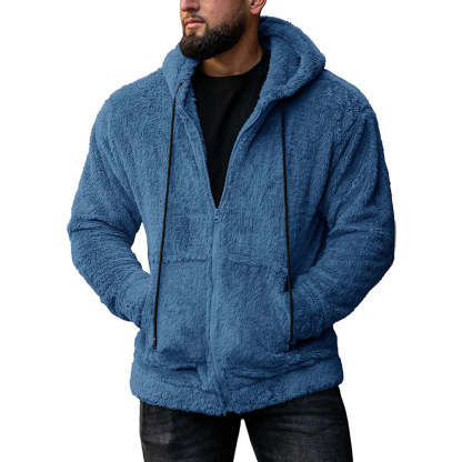 Men's plush cardigan hooded jacket