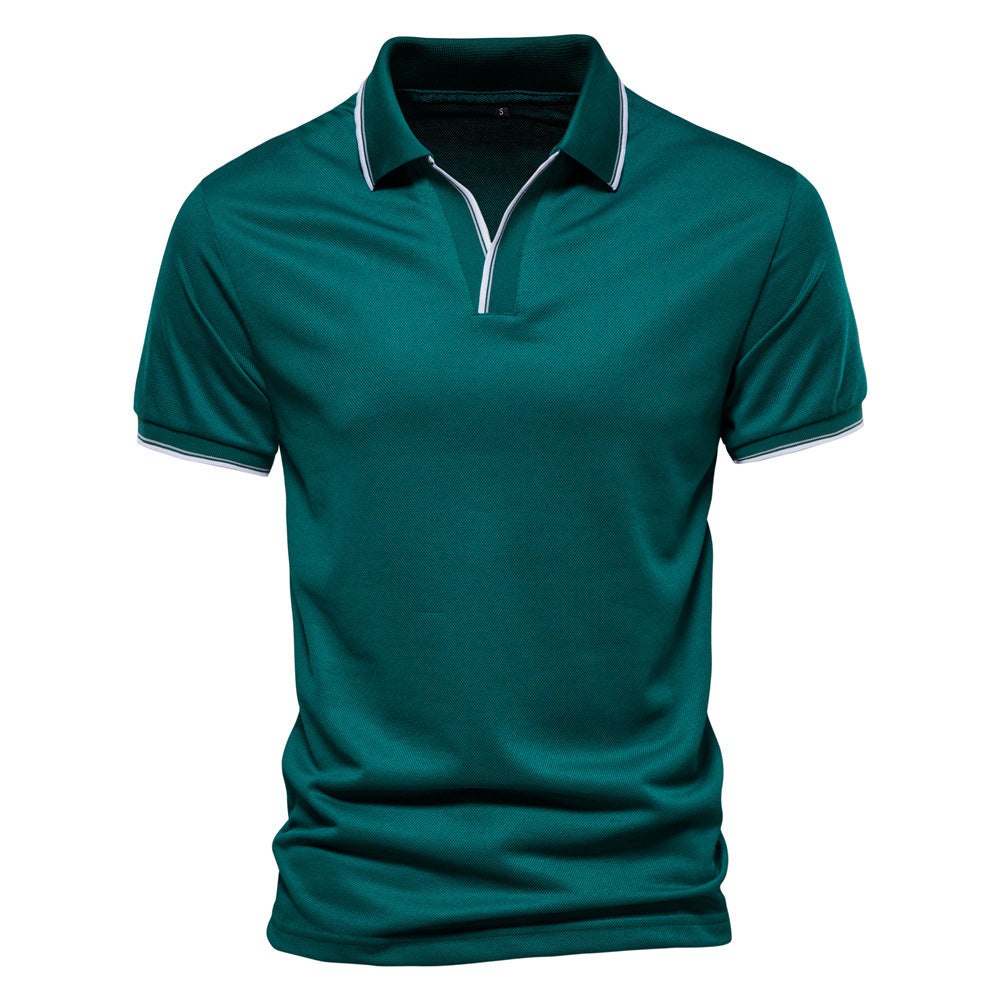 New solid color v-neck men's business POLO shirt casual short-sleeved