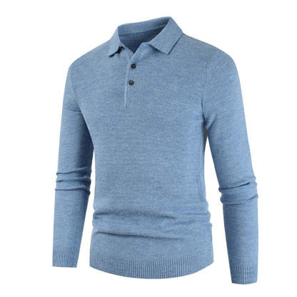 Men's Button Lapel Solid Color Slim Knitted Base Layer Shirt