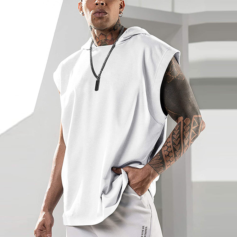 Summer fitness pullover sports sleeveless vest with hood men's vest