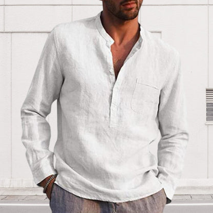 Diggetty Men's Long Sleeve V Neck Casual Beach Linen Shirt
