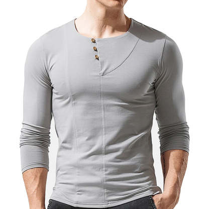 Men's Round Neck Button Long Sleeve T-Shirt