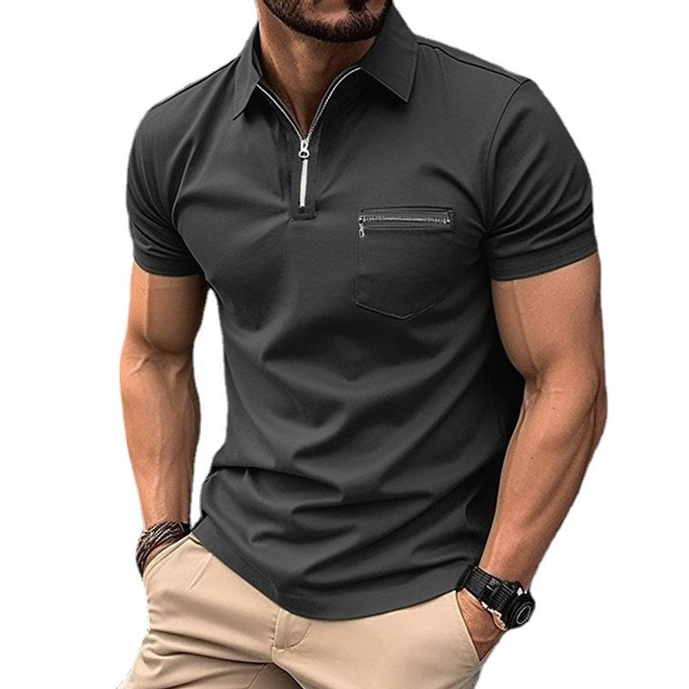 Stylish Monochrome Men's Zippered POLO Shirt