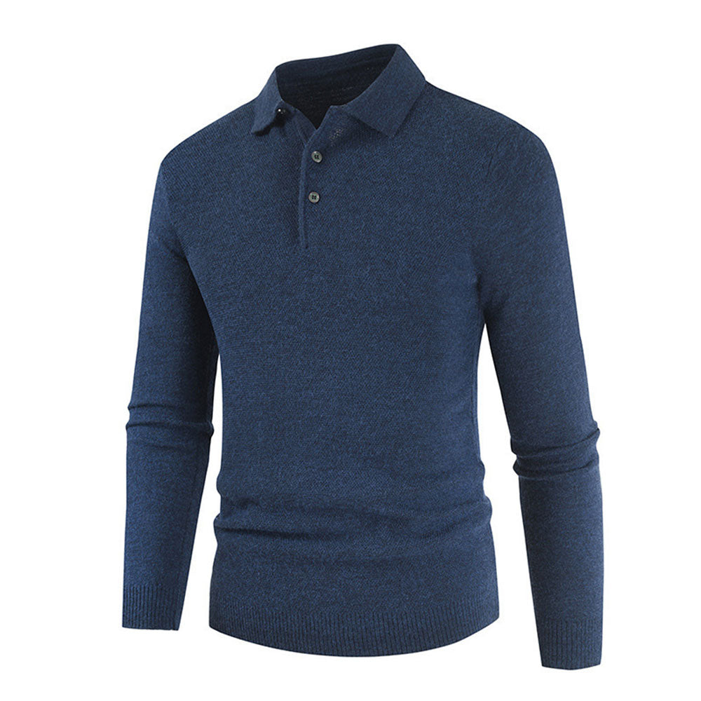 Men's Button Lapel Solid Color Slim Knitted Base Layer Shirt