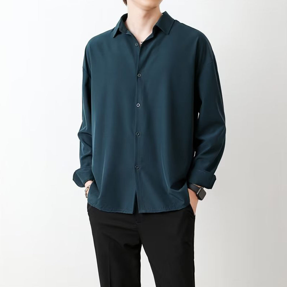 Loose Men's Comfortable Casual Solid Color Long Sleeve Shirt