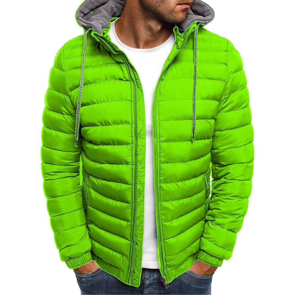 Men's Fashion Solid Color Warm Hooded Cotton Padded Jacket