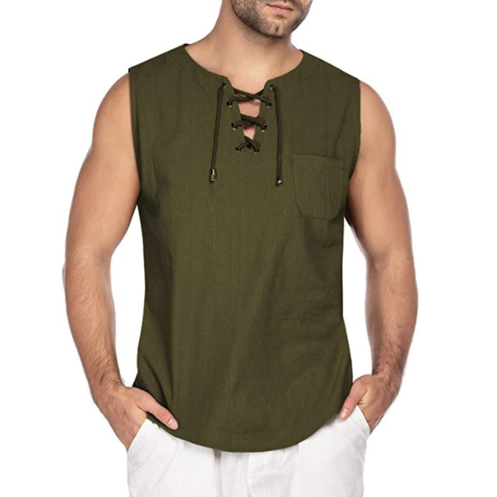Men's Linen Cross Tie Sleeveless Tank Top