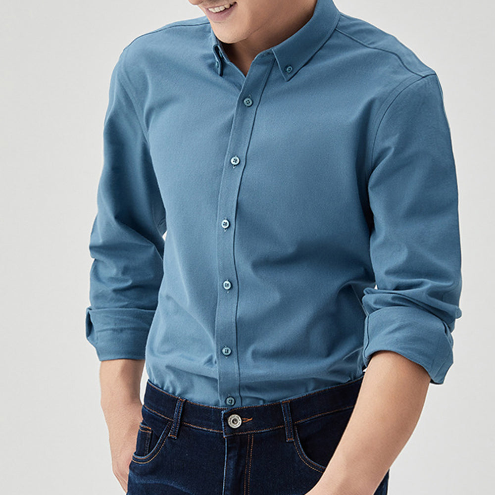 Men's New Brushed Solid Color Casual Long Sleeve Shirt