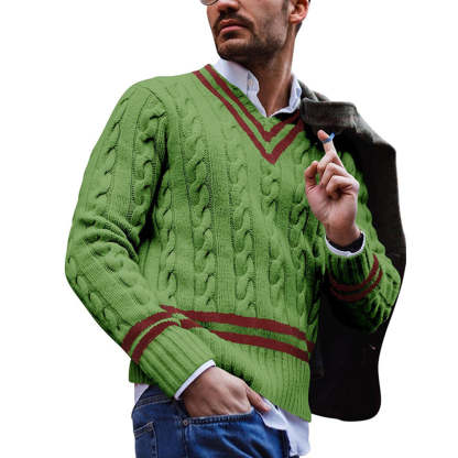 Autumn/Winter Men's V-Neck Striped Colorblock Sweater