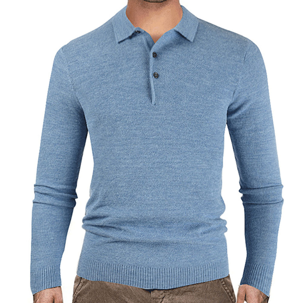 Men's Button Lapel Solid Color Slim Knitted Base Layer Shirt