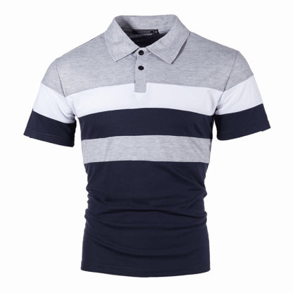 Striped color matching fashion lapel polo shirt men's short sleeves
