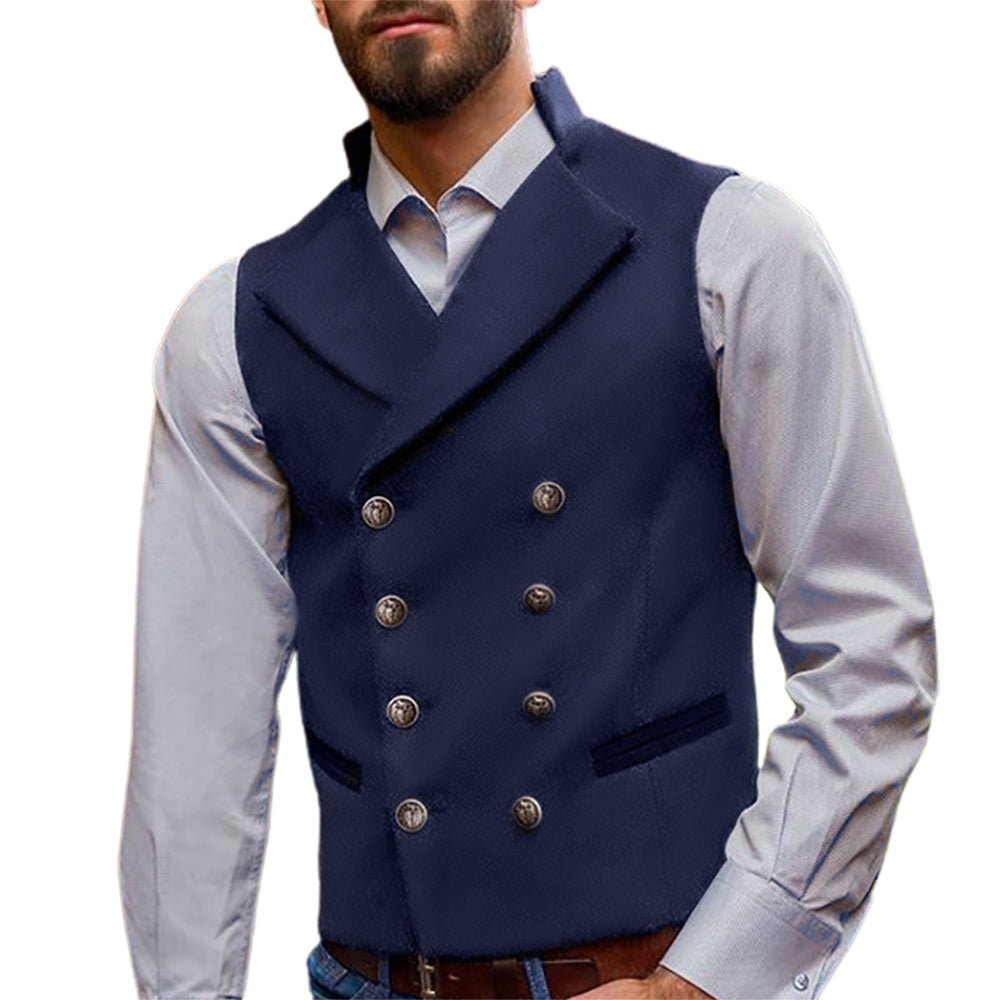 Men's Lapel Double Breasted Solid Vest