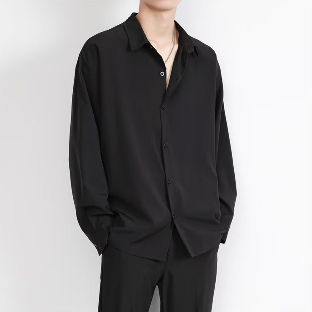 Loose Men's Comfortable Casual Solid Color Long Sleeve Shirt