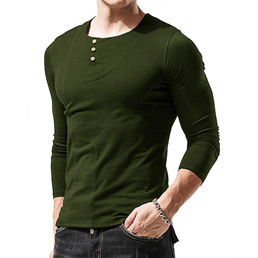 Men's Round Neck Button Long Sleeve T-Shirt