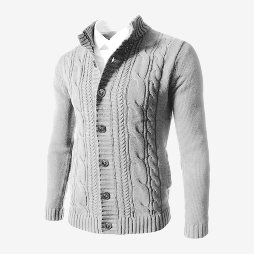 Men's Standing Collar Twisted Button Sweater Cardigan
