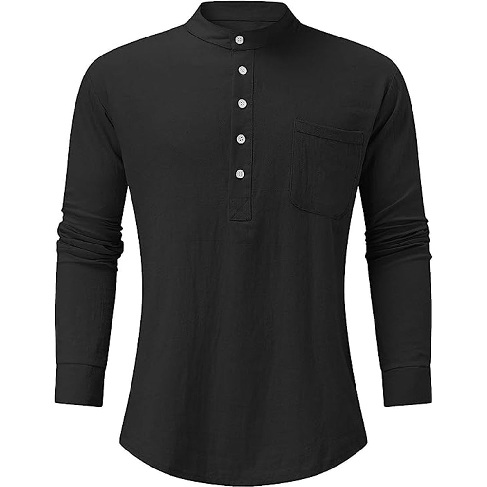 Diggetty Men's Long Sleeve V Neck Casual Beach Linen Shirt