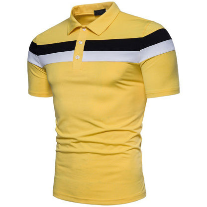 Striped color matching fashion lapel polo shirt men's short sleeves