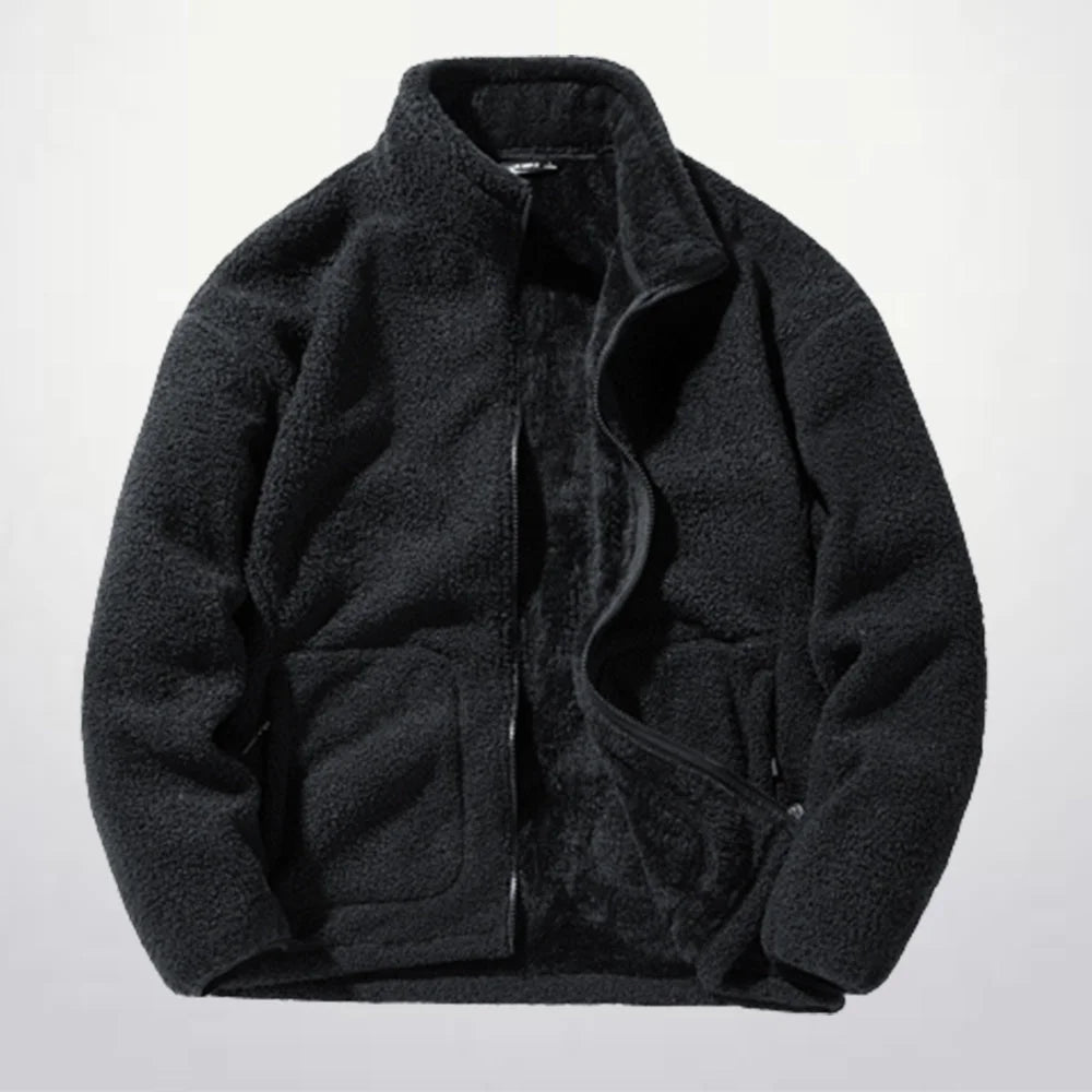 Men's versatile stand collar plush solid color coat