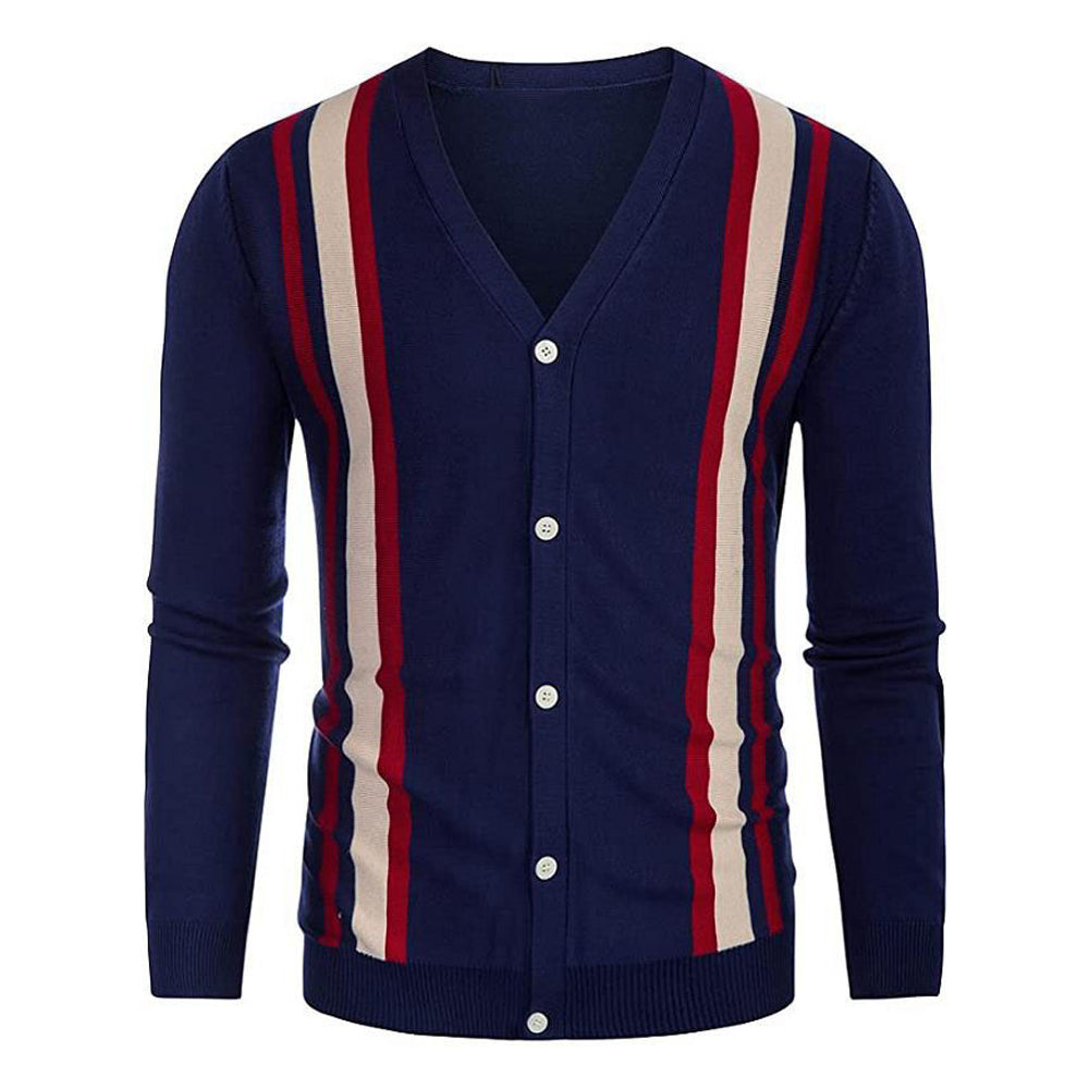 Men's Long Sleeve V-Neck Striped Cardigan
