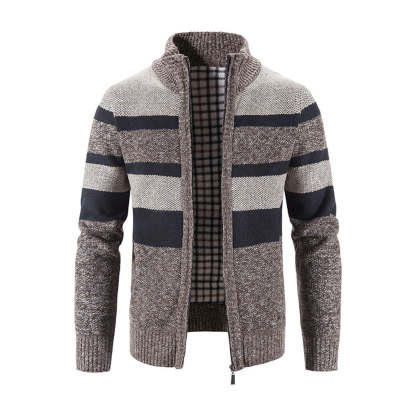 Men's Fashion Stripe Colorblock Sweater Cardigan Jacket