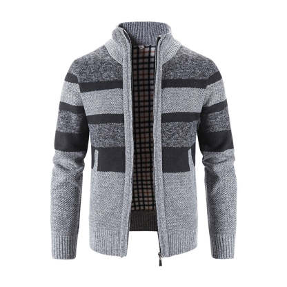 Men's Fashion Stripe Colorblock Sweater Cardigan Jacket