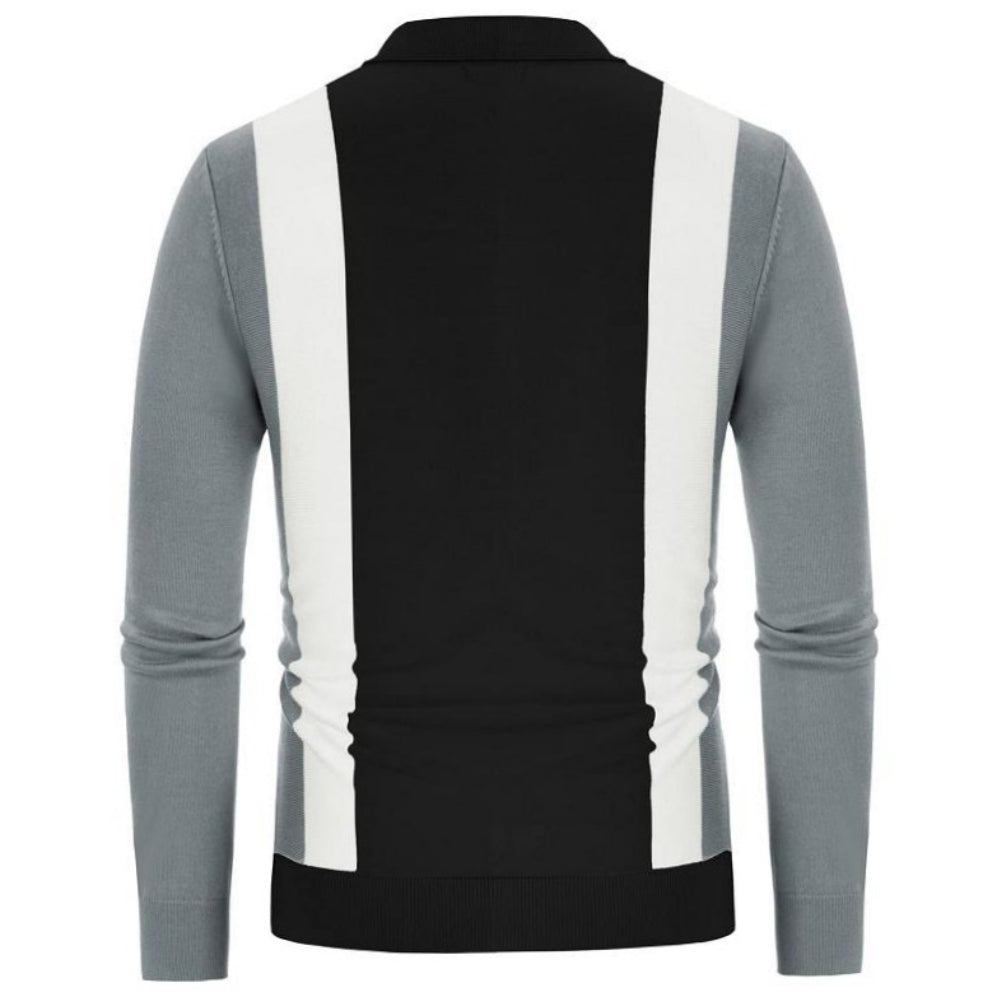 Knit long-sleeve cardigan with contrasting color buttons