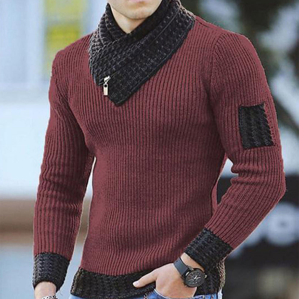 Men's Turtleneck Sweater Scarf Collar Casual Slim Fit Knit Pullover