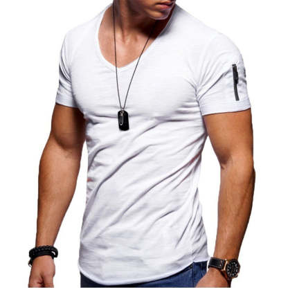 Men's Zipper Short Sleeve V-Neck T-Shirt
