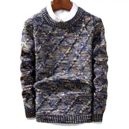 Men's round neck thickened slim trendy sweater