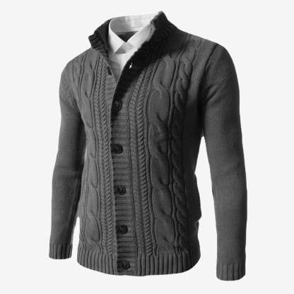 Men's Standing Collar Twisted Button Sweater Cardigan