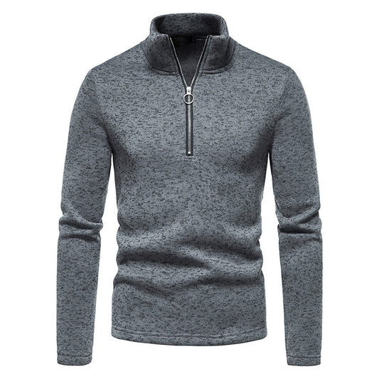 Men's Solid Color Zip Turtleneck Standing Collar Sweater
