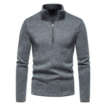 Men's Solid Color Zip Turtleneck Standing Collar Sweater