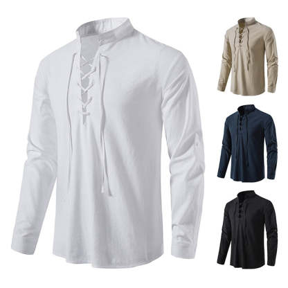 Men's Casual Stand Collar Long Sleeve Shirt