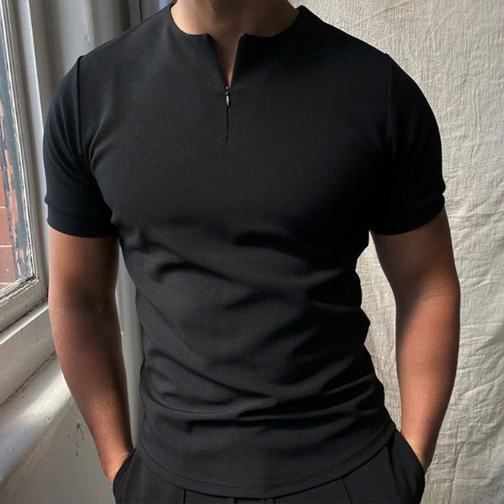 Solid color zipper men's polo shirt