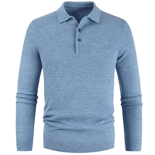Men's Button Lapel Solid Color Slim Knitted Base Layer Shirt