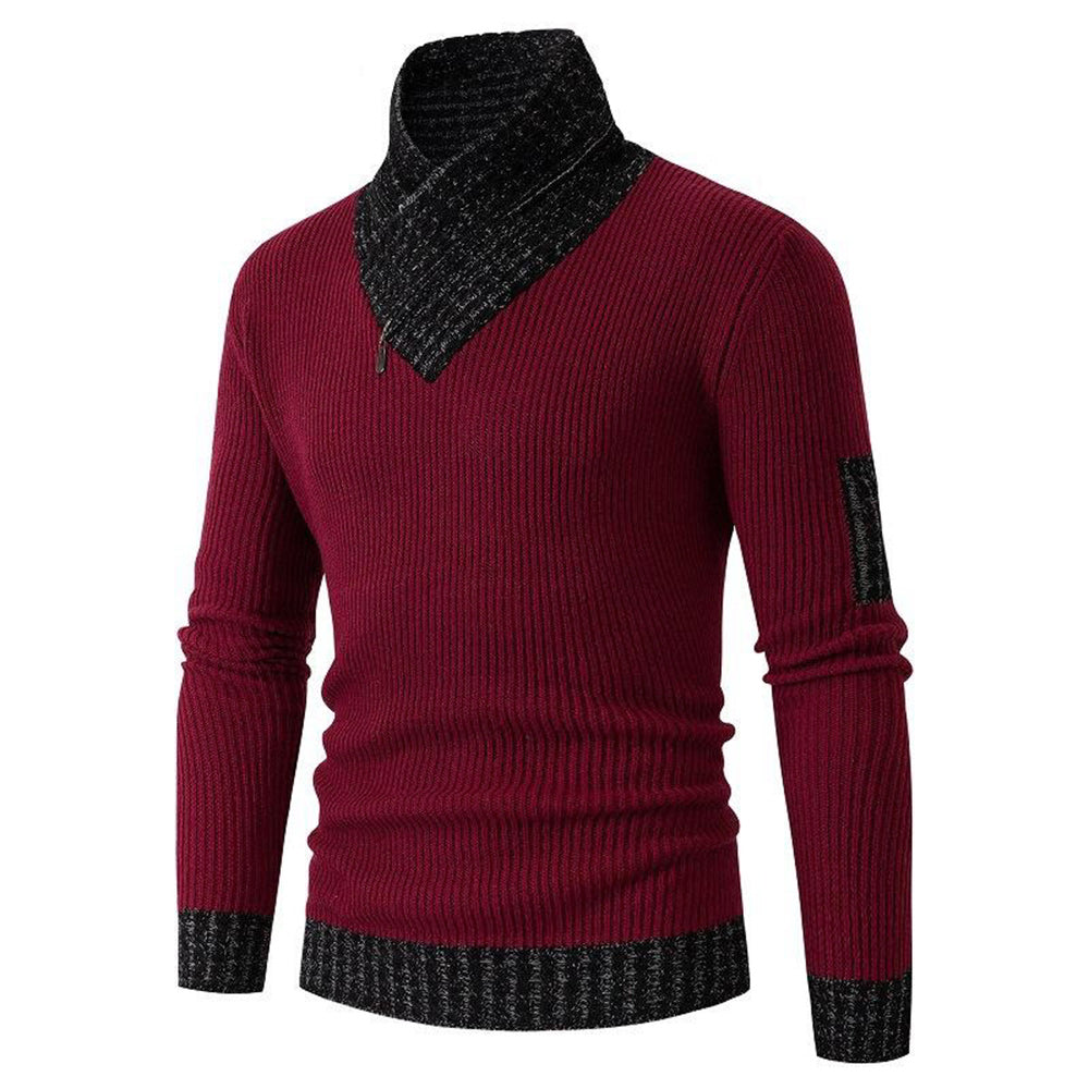 Men's Turtleneck Sweater Scarf Collar Casual Slim Fit Knit Pullover