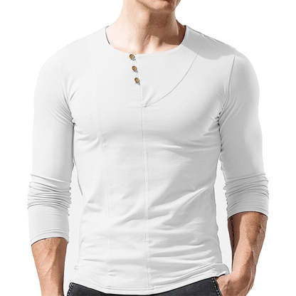 Men's Round Neck Button Long Sleeve T-Shirt