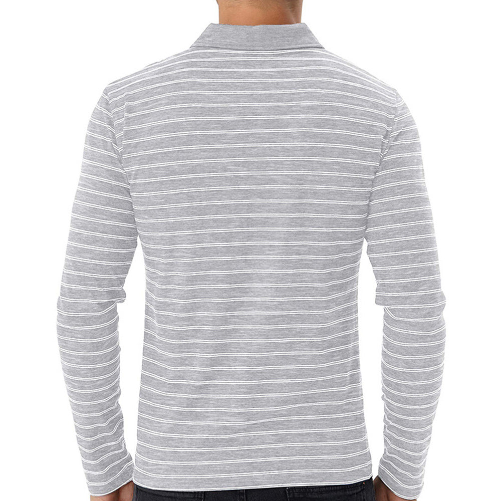 New Men Striped Casual Breathable Long Sleeve Polo Shirt