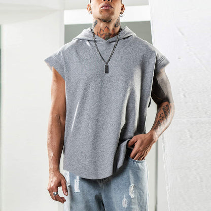Diggetty Summer fitness pullover sports sleeveless vest with hood men's vest