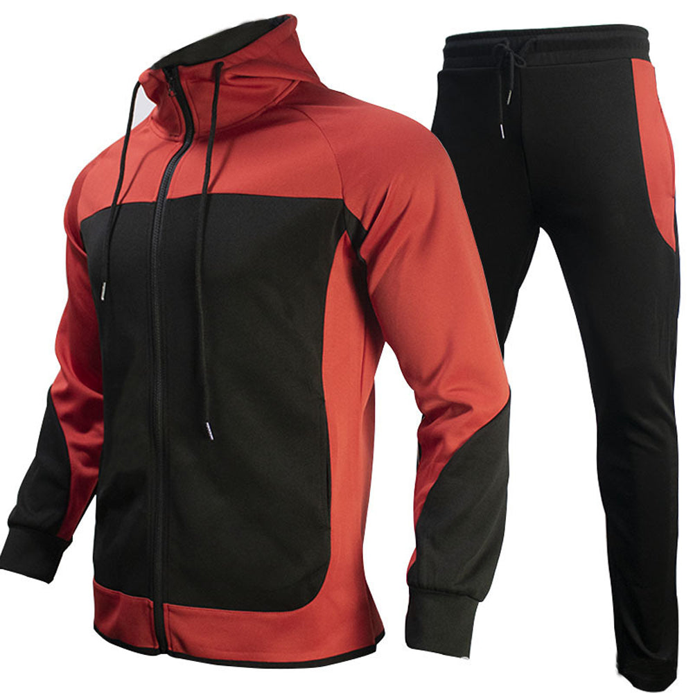 Men's casual color contrast sports two-piece set