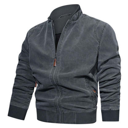 Men's Stand Collar Cotton Solid Color Zip Casual Jacket