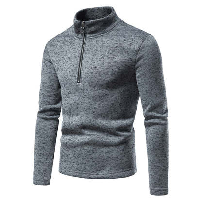 Men's Solid Color Zip Turtleneck Standing Collar Sweater