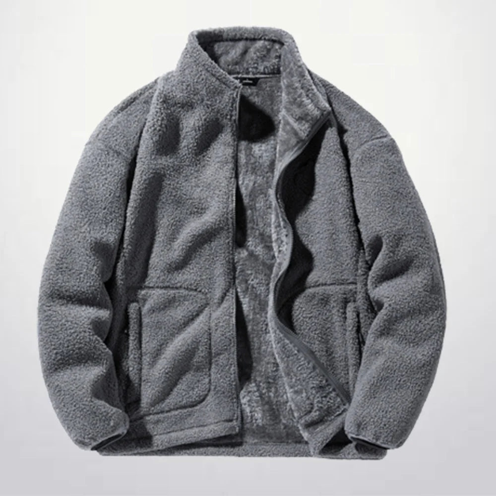 Men's versatile stand collar plush solid color coat