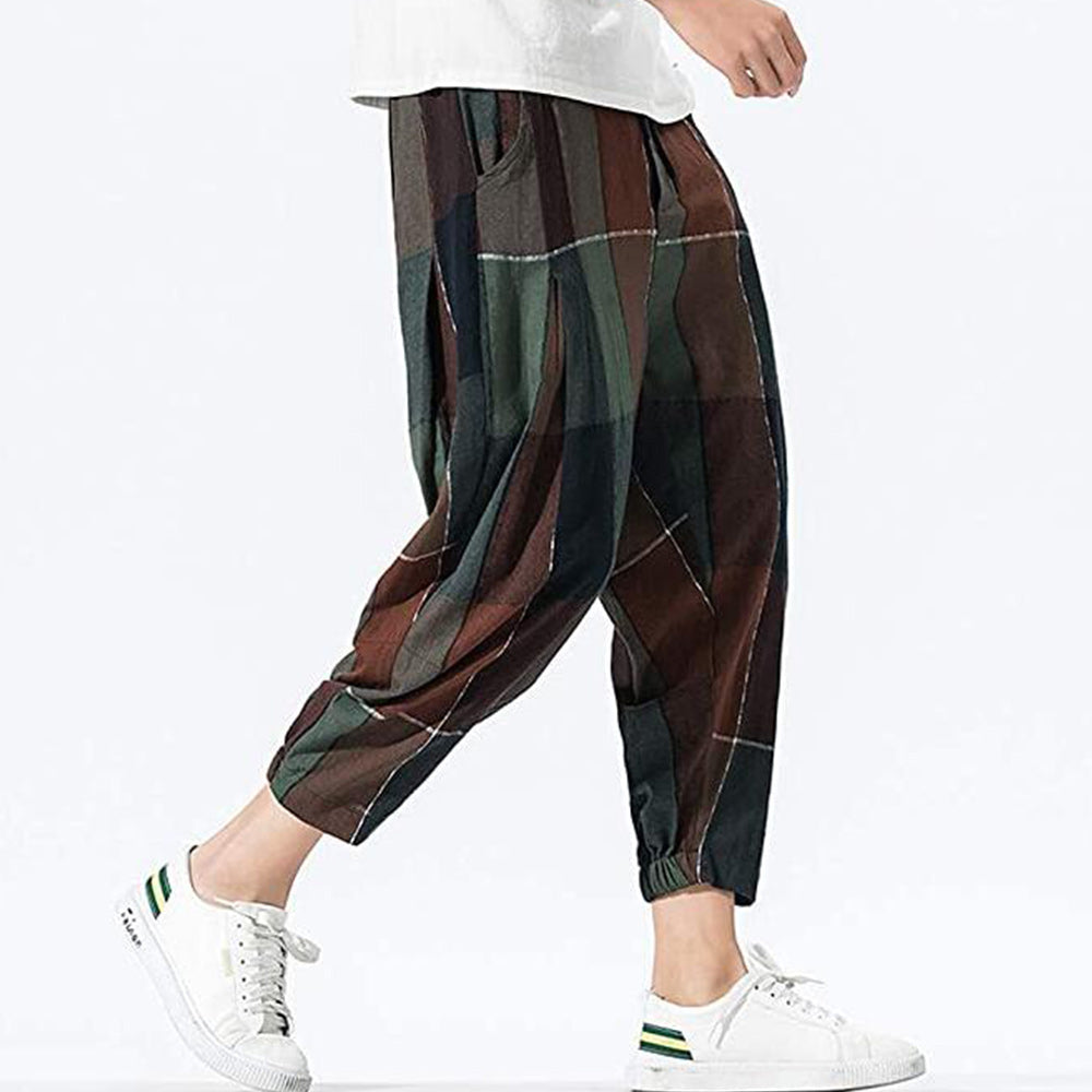 Men's plaid loose sports trousers