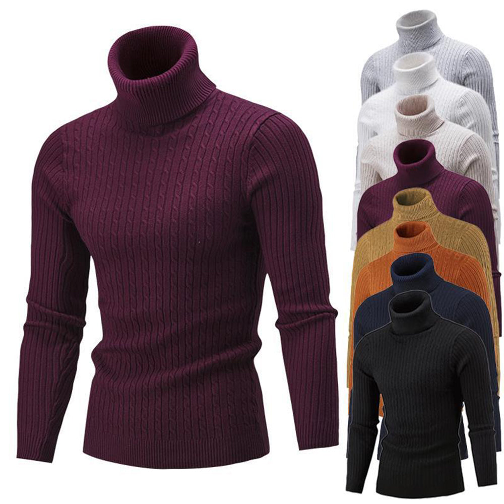 Autumn/Winter Men's Turtleneck Solid Color Knit Pullover Sweater